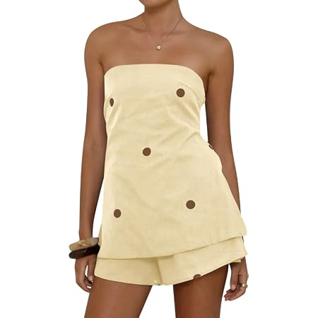 calbatic Polka Dot 2 Piece Shorts Set Summer Lounge Sets Strapless Top and Shorts Matching Airpor... | Amazon (US)