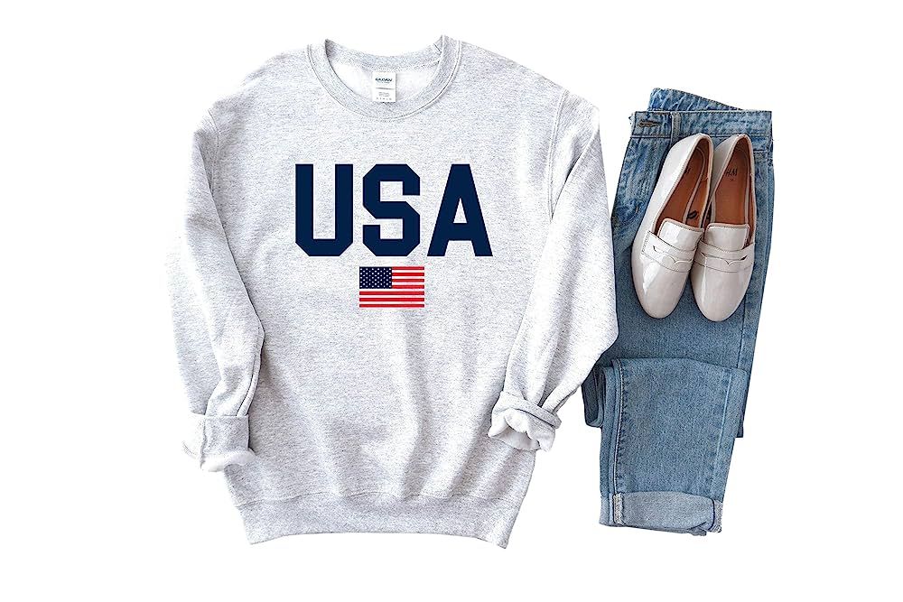 Up2ournecksinfabric USA Sweatshirt Fourth of July Red White and Blue America Top 4th of July Shir... | Amazon (US)