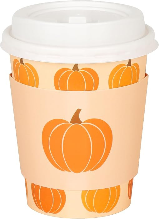 50 Pack Fall Pumpkin Disposable Coffee Cups with Lids and Sleeves, 8oz | Amazon (US)