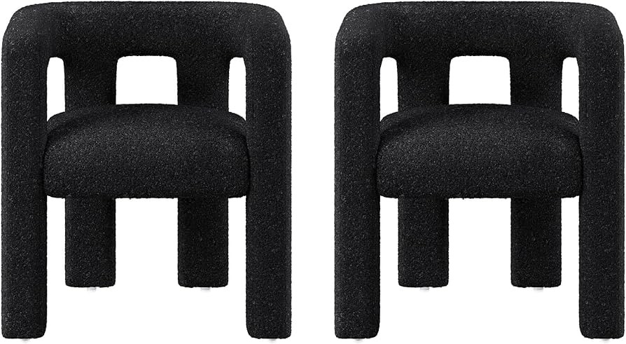 BELLEZE Modern Boucle Dining Chair Set of 2, Linen Barrel Dining Chair with Sidearms and Back, Mi... | Amazon (US)
