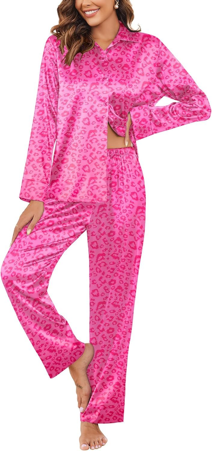Ekouaer Classic Satin Pajamas for Women Long Sleeve Button Down Sleepwear Soft Silk Loungewear Pj... | Amazon (US)