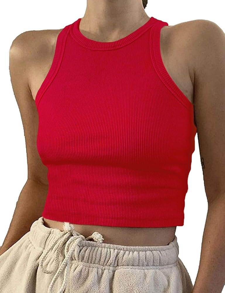 Artfish Women Casual Basic Sleeveless High Neck Rib-Knit Y2k Crop Tank Top | Amazon (US)