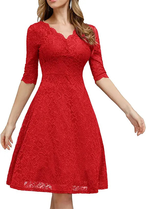 JASAMBAC Cocktail Dress for Women Vintage Wedding Guest Lace Midi Dress Party | Amazon (US)