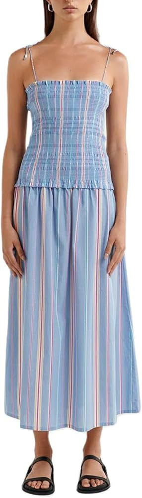 Womens 2024 Summer Boho Dress Stripe Print Spaghetti Strap Square Neck Shirred Top Long Maxi Dres... | Amazon (US)