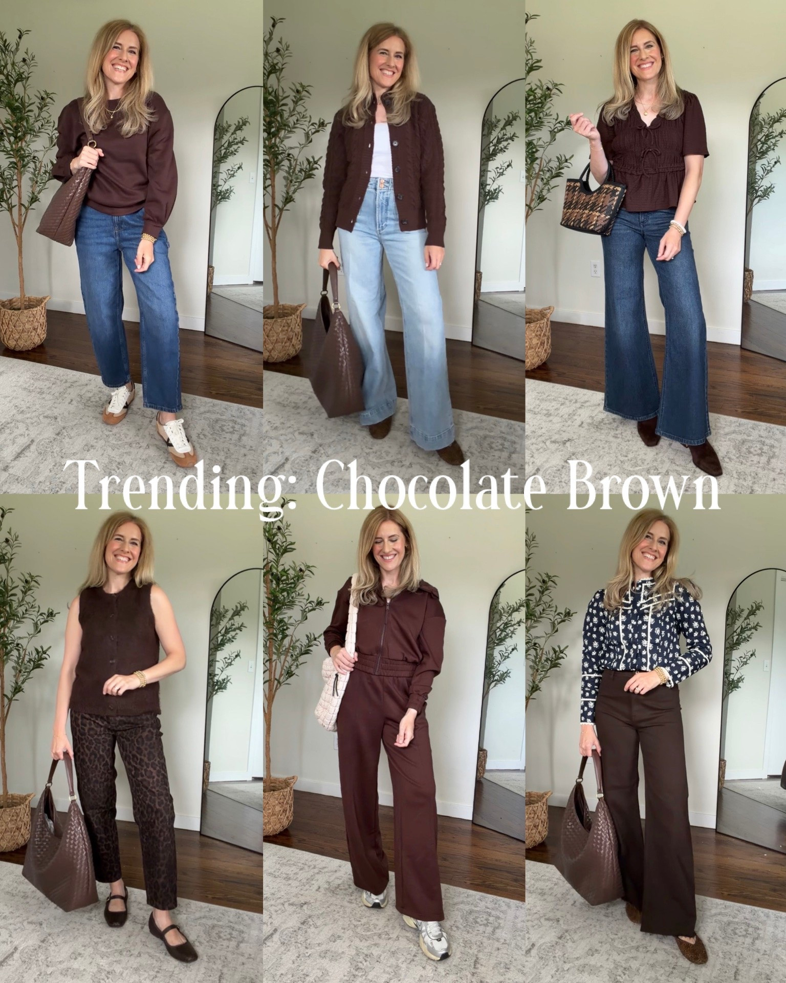 Currently loving the chocolate brown trend for fall 2026! Wearing size small in the sweater vest, cardigan and zip hoodie. Medium in the sweatshirt and the peplum blouse. #walmartfashion

#LTKOver40 #LTKootd #LTKgrwm