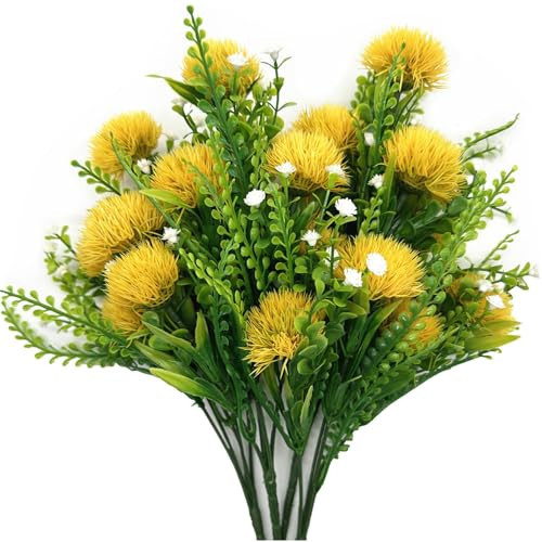 Artificial Dandelion Flowers Fake Plants Plastic Greenery Simulated Faux Flower for Outdoor Indoor Home Decor Garden Bathroom Office Party Wedding Bouquet Vase Planter Filler Decoration Yellow 4 Pack | Amazon (US)