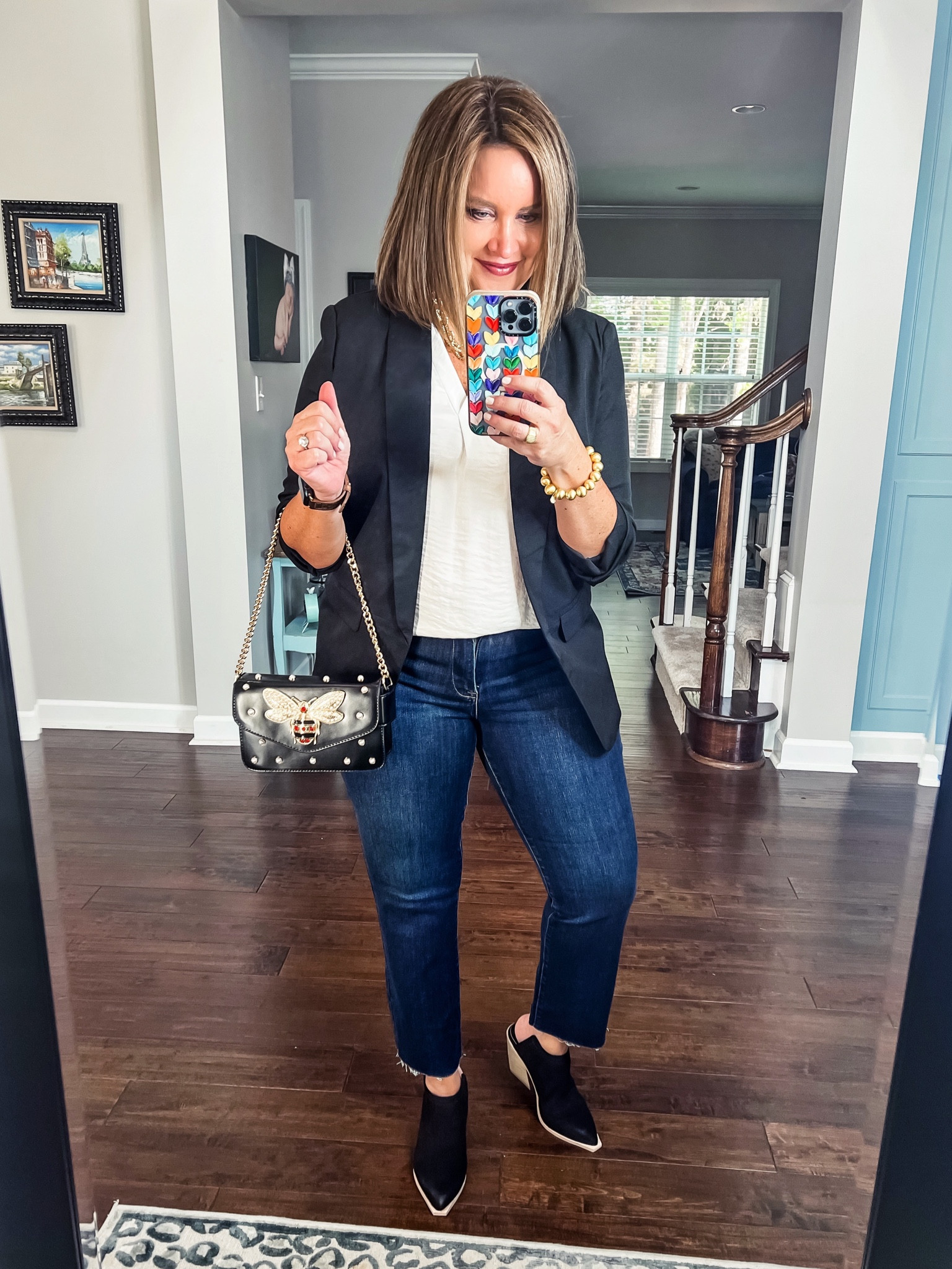 Black blazer - size up if in between sizes or busty 
Top - true to size
Jeans - size down 
Mules - size up 1/2

Use code LAURA15 on blazer, jeans, necklace, bag and earrings 

Avara / Risen jeans / workwear / Nordstrom 


#LTKunder100 #LTKworkwear #LTKcurves