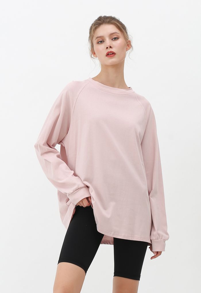 Long Sleeves Loose Pullover Sweatshirt in Pink | Chicwish