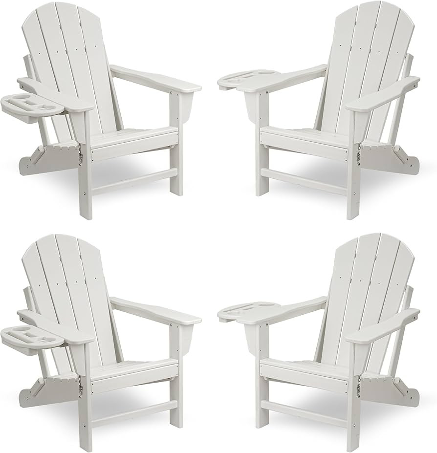 FOOWIN Adirondack Chair Set of 4, HDPE Folding Adirondack Chair w/4 in 1 Cup Holder Trays,Weather... | Amazon (US)