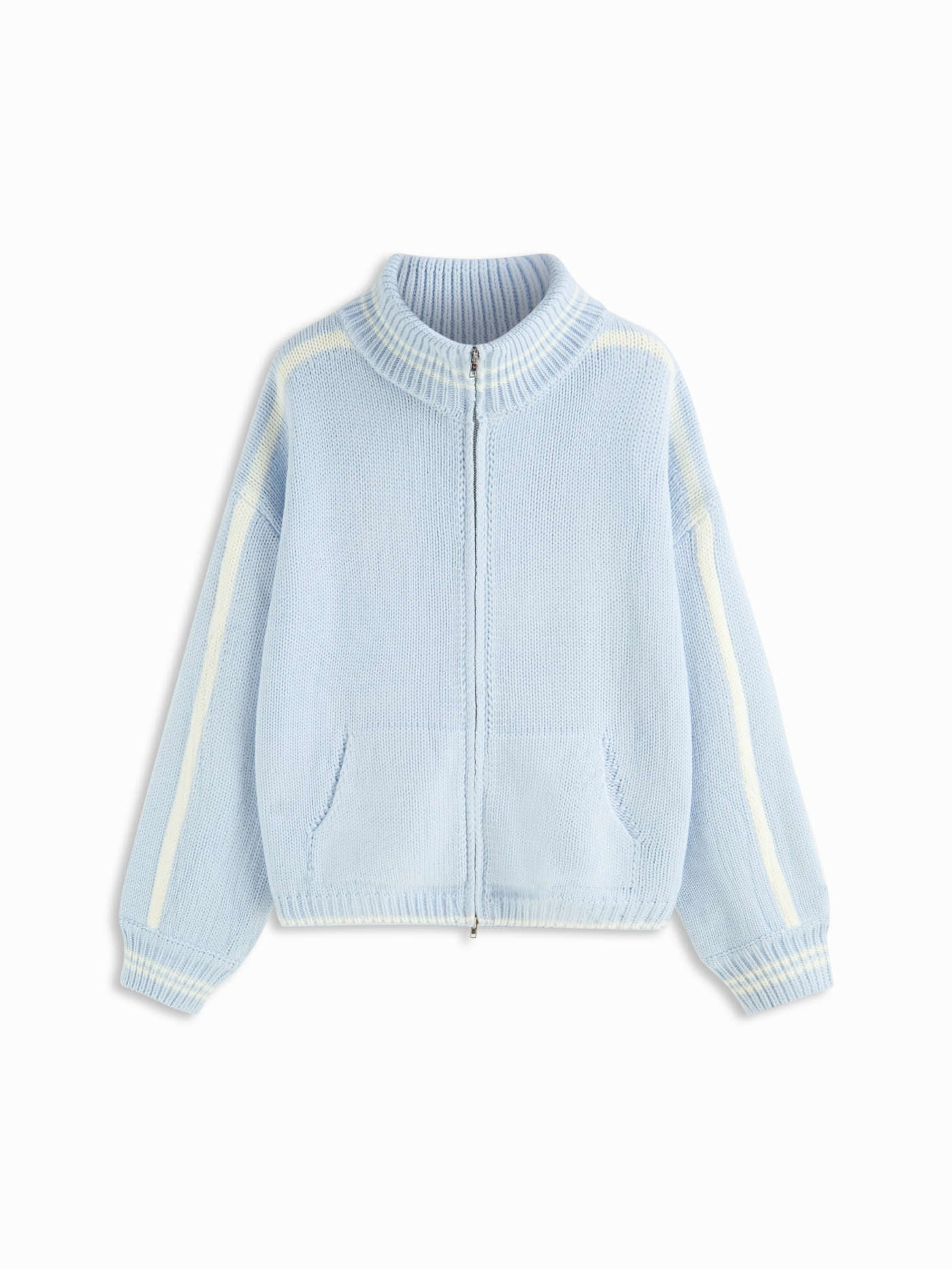 Strickstoff Strickjacke mit Stehkragen, langen Ärmeln und Seitenstreifen For Lässige Alltagskle... | Cider