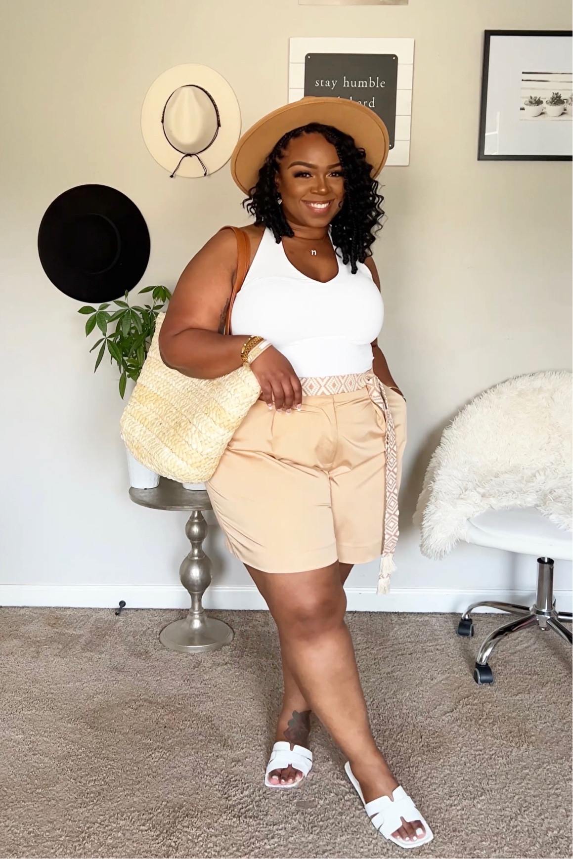 Casual outfit for summer vacation from Lane Bryant // size 14/16 top // white halter // size 18 shorts// tan shorts 

#LTKtravel #LTKSeasonal #LTKcurves