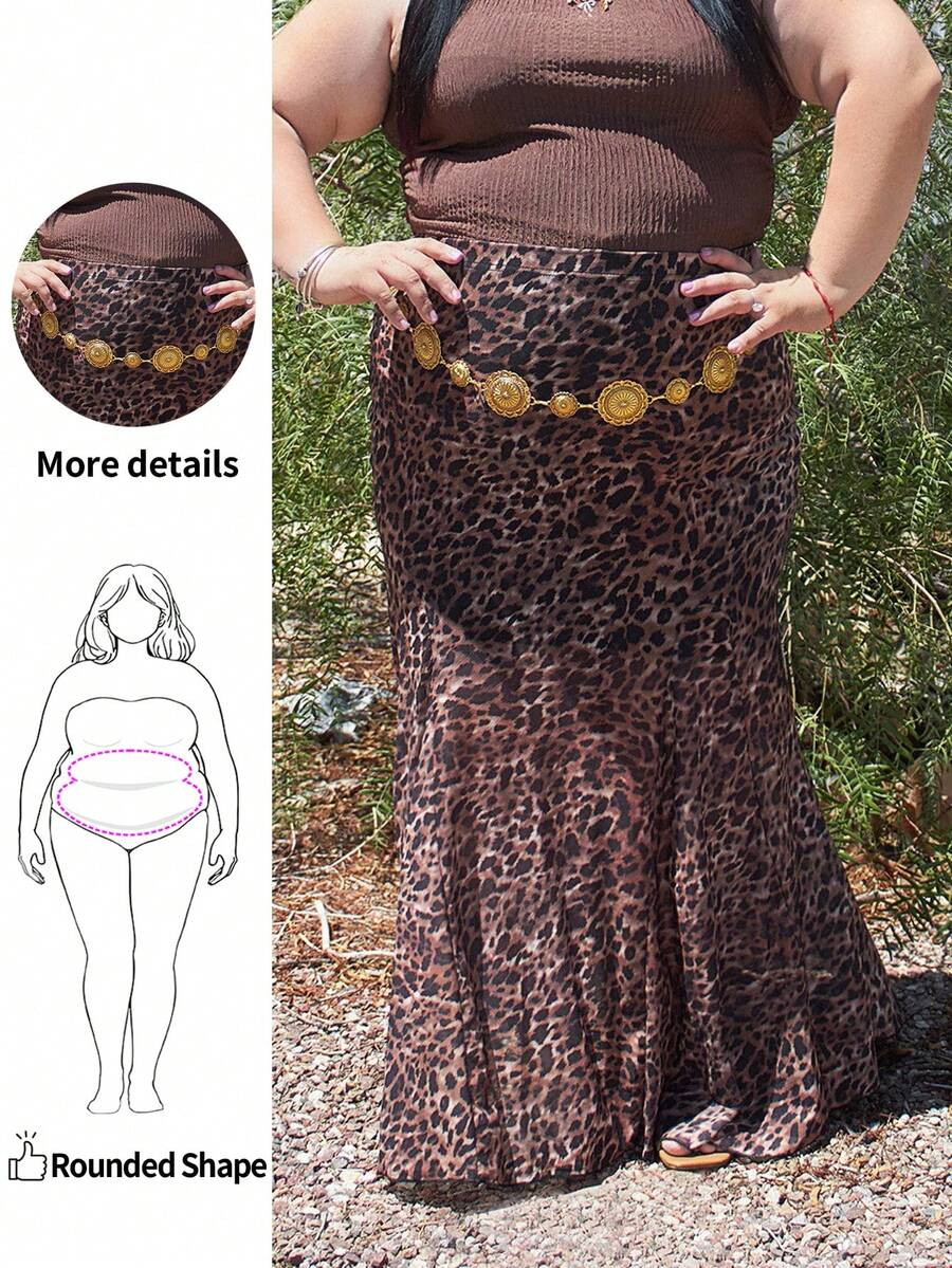 Enliva Karlangas.Toledo Plus Size Vintage Leopard Print Mesh Mermaid Long Skirt, For Apple Rounde... | SHEIN