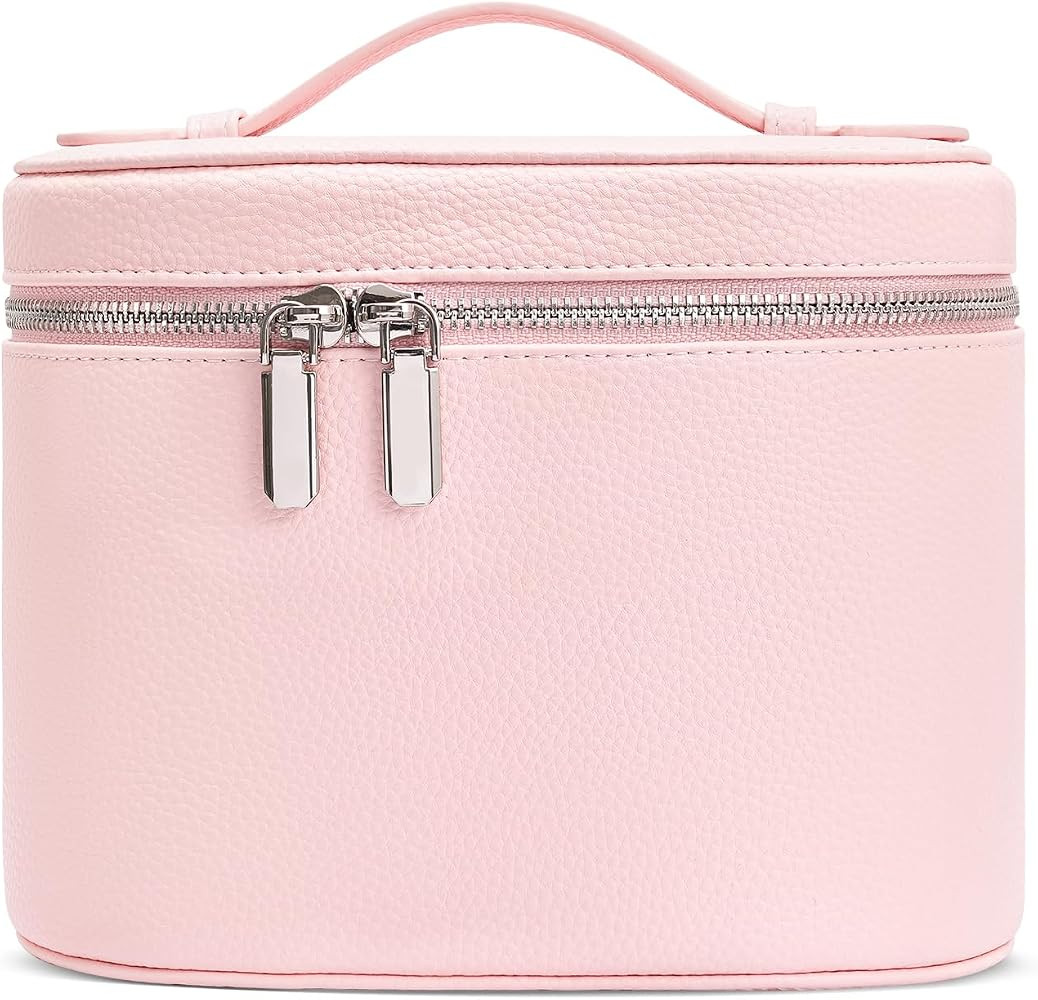 Cosmetic Case, Leather Makeup Bag, Portable Handheld Makeup Case, Detachable Compartments | Amazon (US)