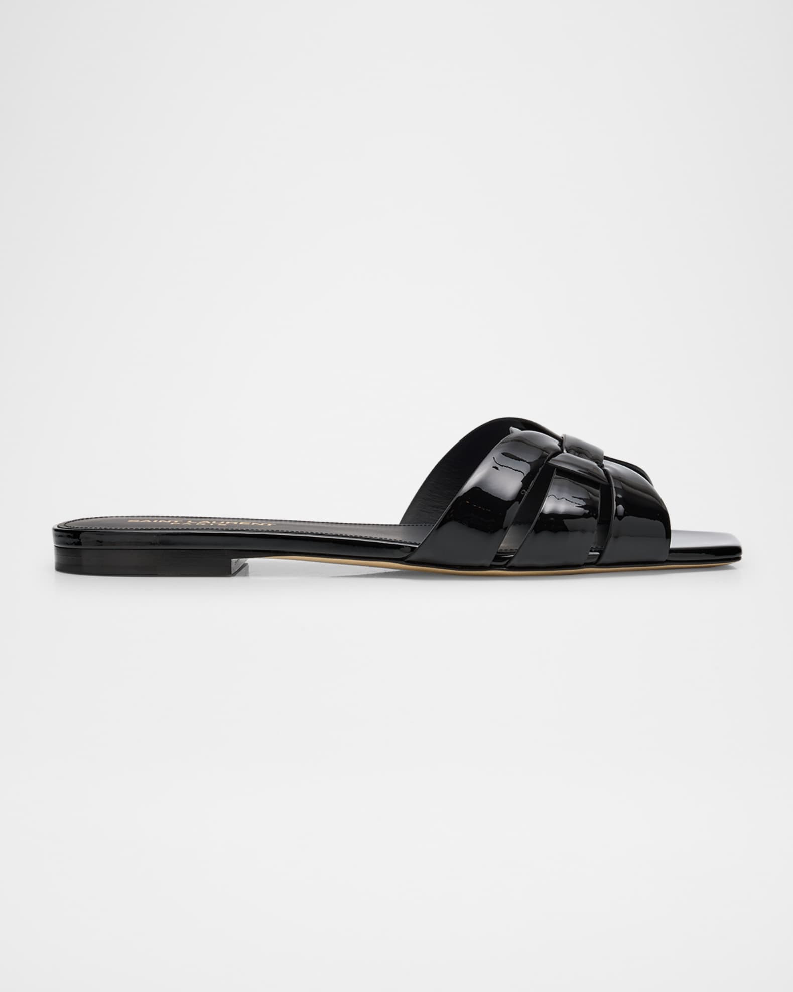 Saint Laurent Nu Pieds Woven Patent Flat Sandals | Neiman Marcus