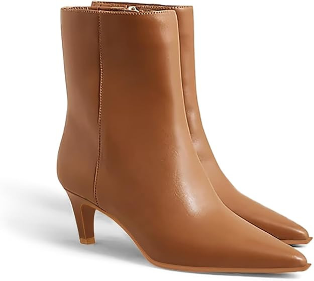 Coutgo Ankle Boots for Women Kitten Low Heel Pointed Toe Booties Side Zipper Fall Shoes | Amazon (US)