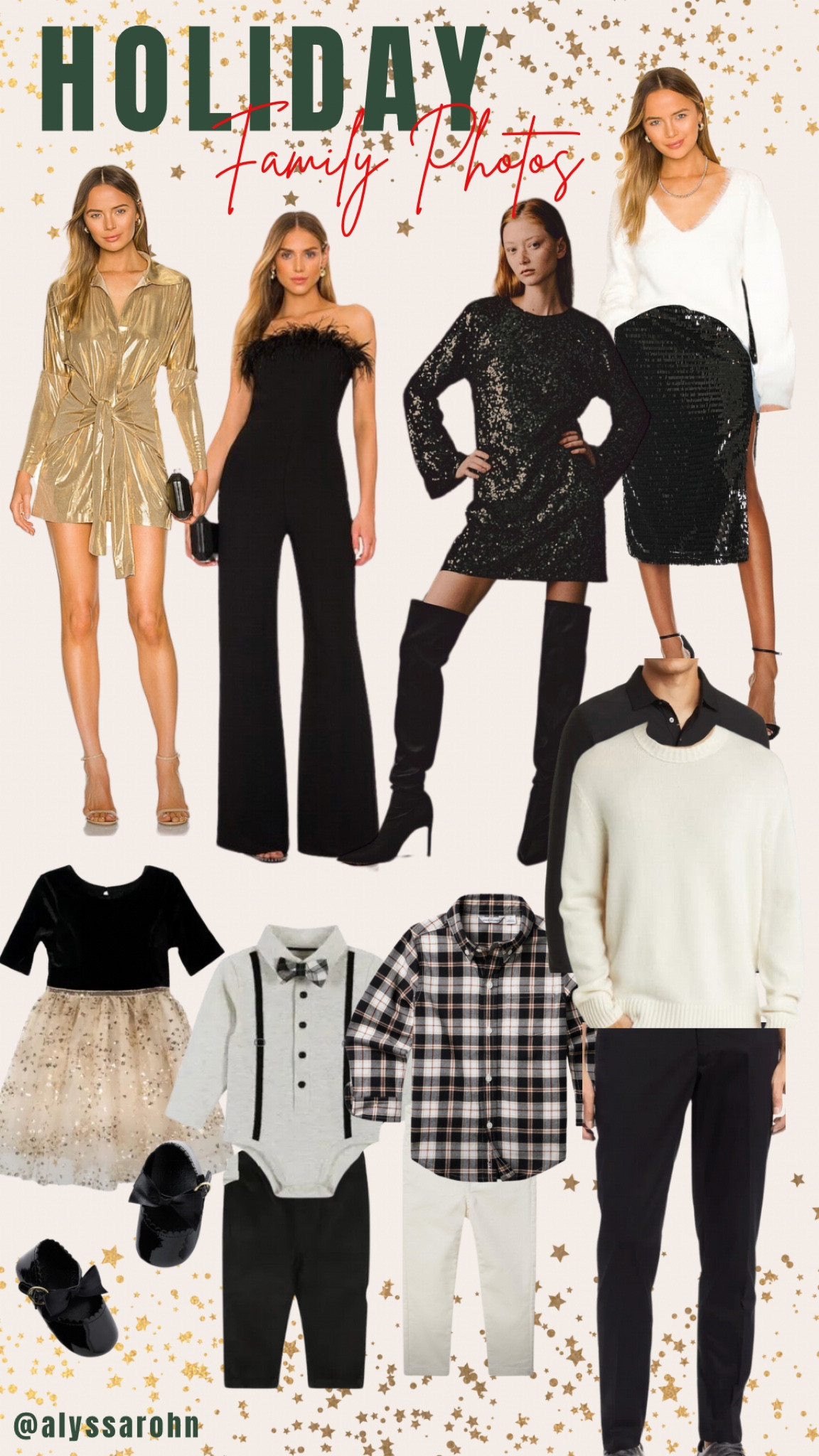 Holiday family photo outfit inspo
Color scheme: black white gold 

#LTKHoliday #LTKfamily #LTKstyletip