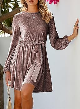 Happy Sailed Women's Velvet Dress Fall Fashion Lantern Sleeve High Waist A-Line Skater Cocktail P... | Amazon (US)