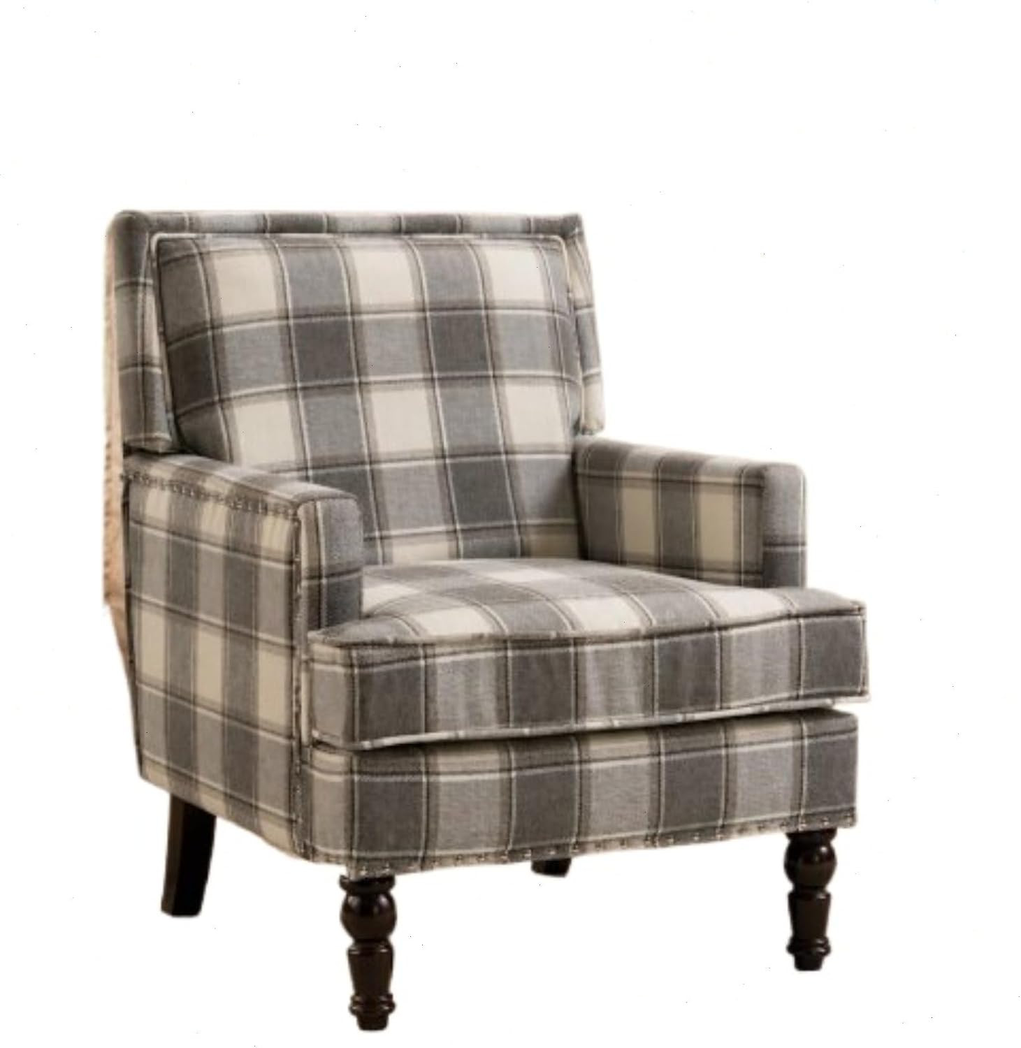 Accent Chair, Plaid Gingham Cozy Comfy Modern Accent Chairs | Mid-Century Upholstered Lounge Arm Chair with Solid Wood Frame for Living Room/Bedroom (Gray Checkered Pattern) | Amazon (US)