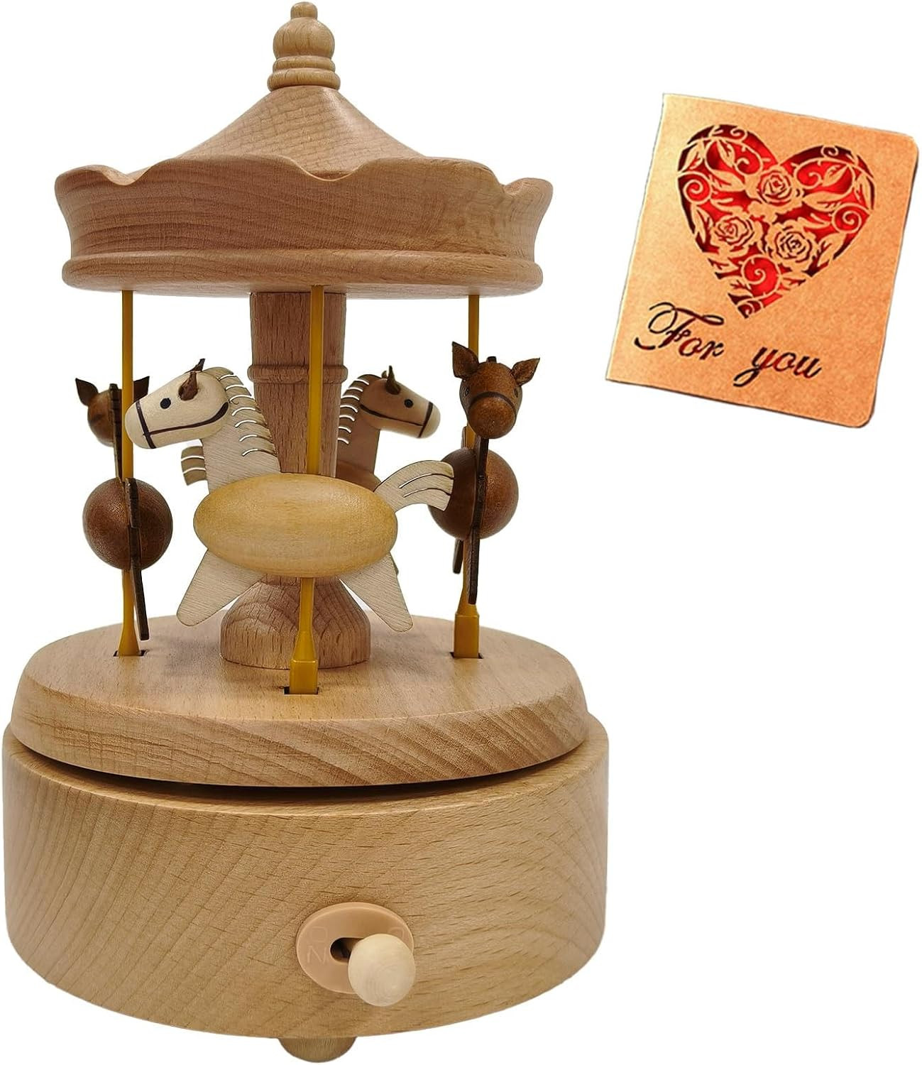 Briskfeel Wooden Carousel Music Box with Moving & Elevating Horses, Rotating Wind-Up Decor, Collectible Mechanical Musical Box, Timeless Gift | Amazon (US)