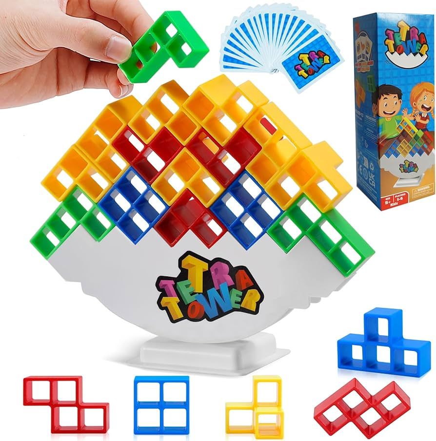 CERBONNY 32 Pcs Tetra Tower Balance Stacking Game, Board Game for 2+ Players Family Games, Partie... | Amazon (US)