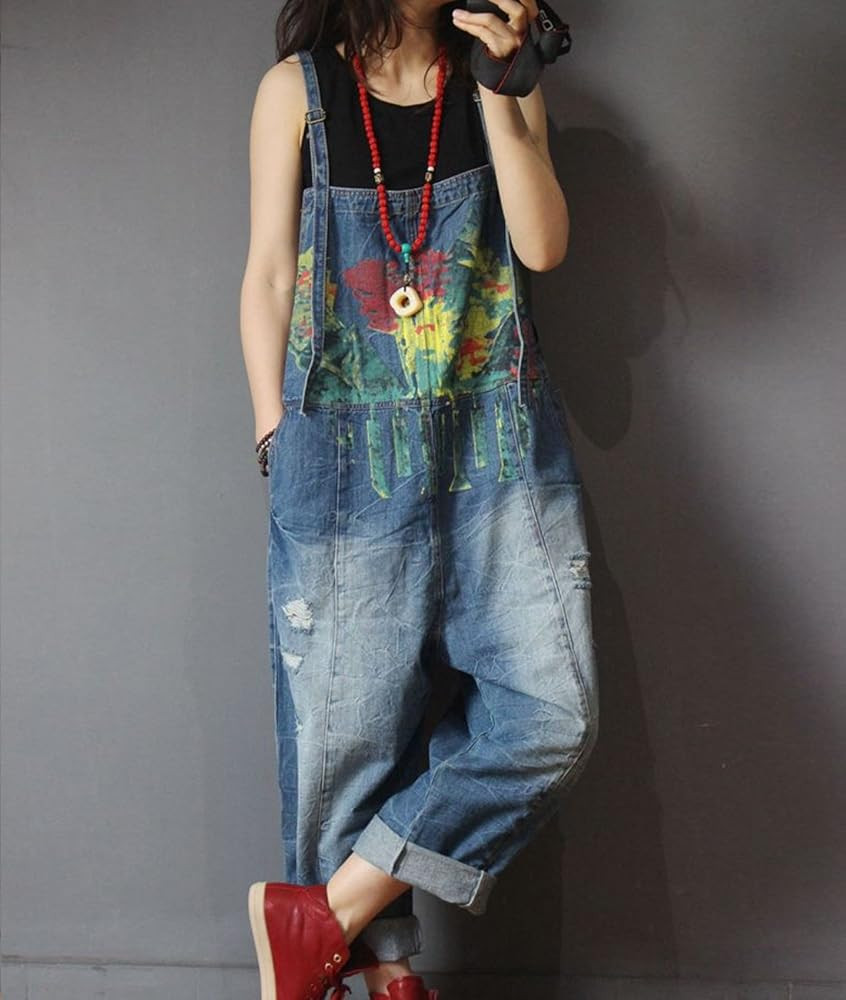 YESNO P60 Women Jeans Cropped Pants Overalls Jumpsuits Hand Painted Poled Distressed Casual Loose Fi | Amazon (US)