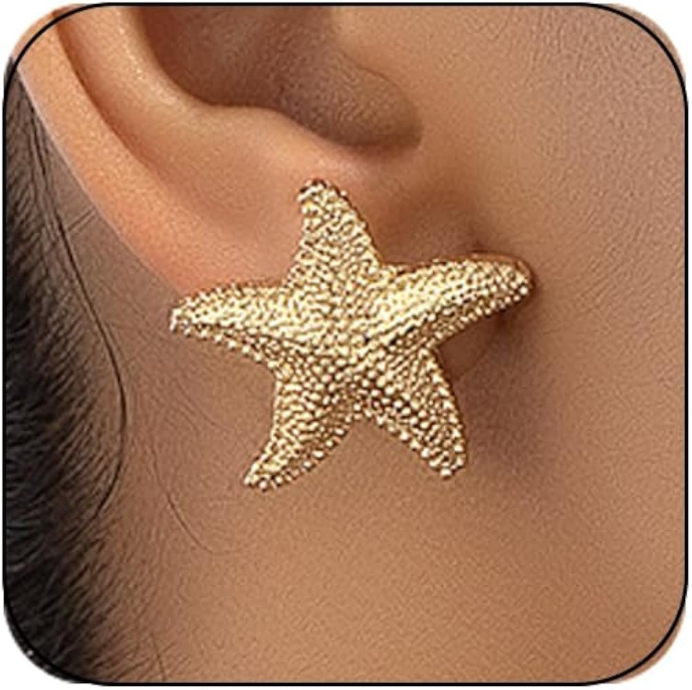 Starfish Earring for Women Gold Starfish Stud Earring Boho Ocean Seashell Shell Earrings Summer B... | Amazon (US)