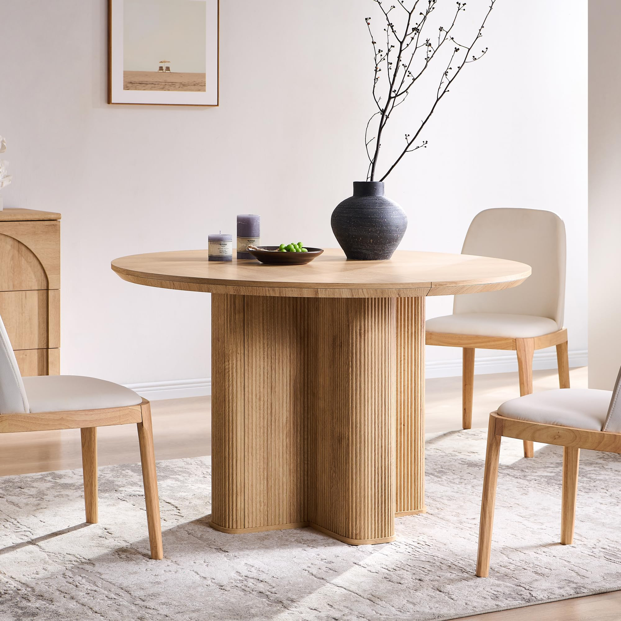 T4TREAM 47" Fluted Round Dining Table for 4-6, Mid-Century Modern Kitchen Table with Thickened Ed... | Amazon (US)