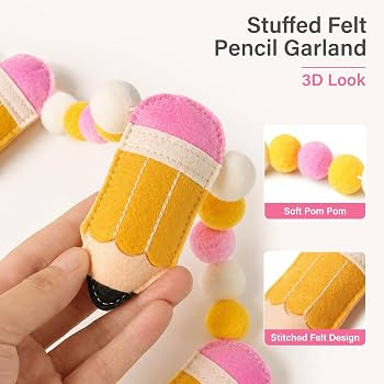 Back to School Garland, Cute 3D Felt Pencil Garland for Classroom | Amazon (US)