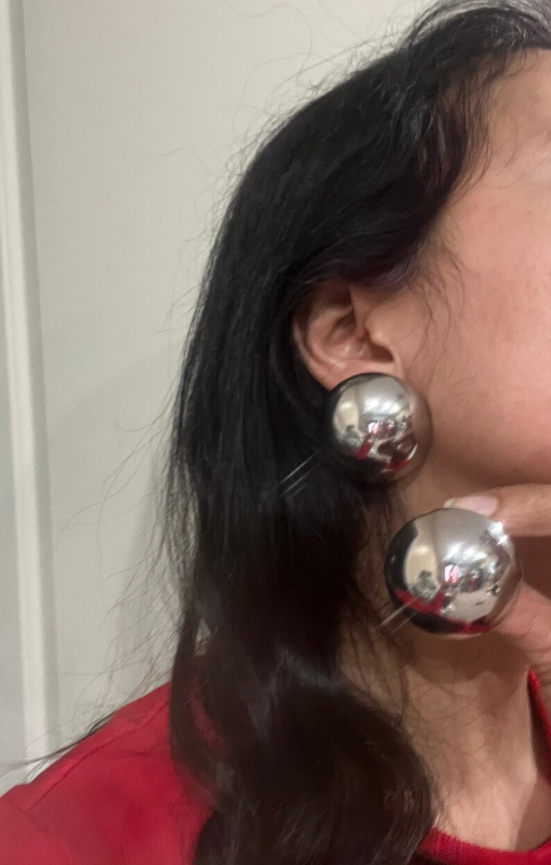 Big Silver stud earrings , silver dome statement bold  studs large , silver round metal  earrings... | Etsy (US)