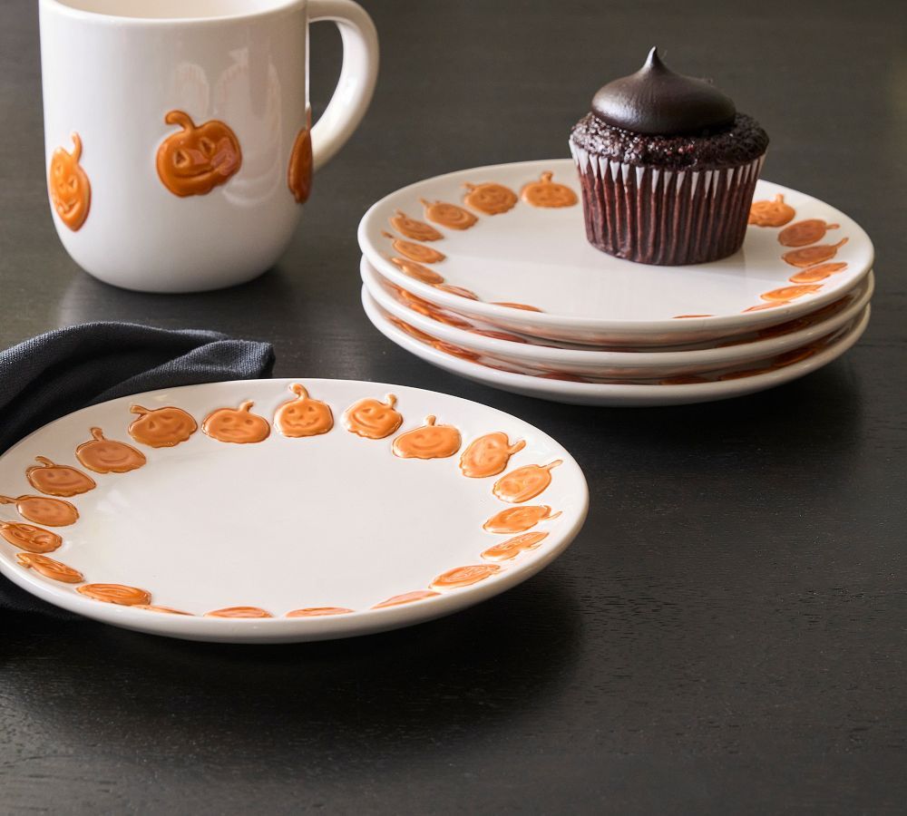 Jack-O'-Lantern Whimsy Stoneware Appetizer Plates, Pottery Barn Plates, Fall Plates, Home Fall Decor | Pottery Barn (US)