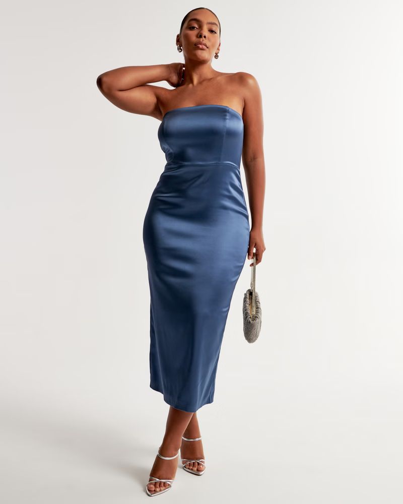 Stretch Satin Strapless Maxi Dress | Blue Bridesmaid Dress | Baby Blue Dress | Abercrombie & Fitch (US)