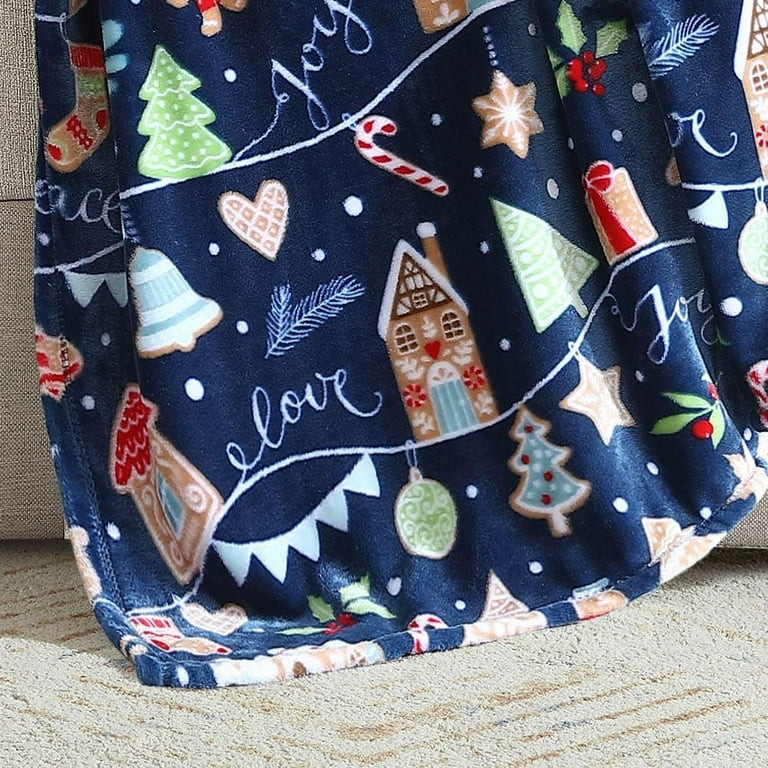 Holiday Time, Gingerbread House Printed Plush Throw Blanket, Navy, Standard Throw | Walmart (US)
