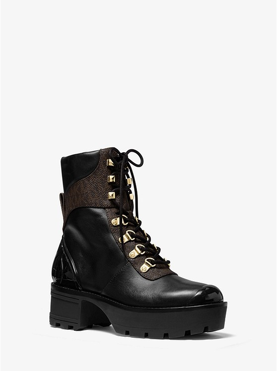 Khloe Leather and Logo Combat Boot | Michael Kors US