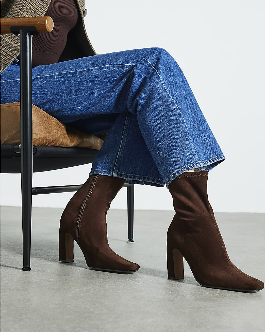 Brown Wide Fit Faux Suede Heeled Boots | River Island UK & IE