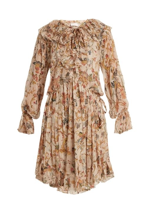 Painted Heart floral-print ruffled silk dress | Zimmermann | Matches (UK)