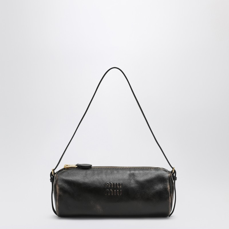 Coffee-colored aged-effect nappa pouch | The Double F