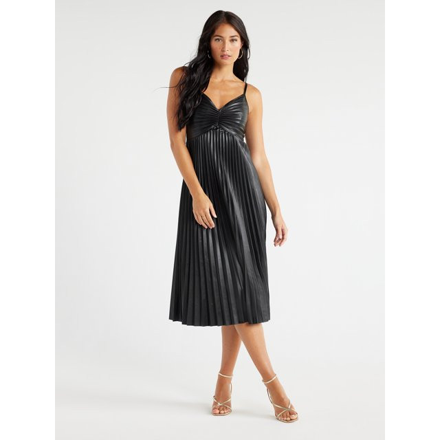 Sofia Jeans Women's Faux Leather Pleated Midi Dress, 45-1/2" Long, Sizes XS-2XL | Walmart (US)