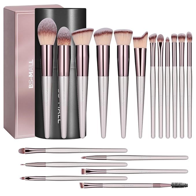 BS-MALL Makeup Brush Set 18 Pcs Premium Synthetic Foundation Powder Concealers Eye shadows Blush ... | Amazon (US)