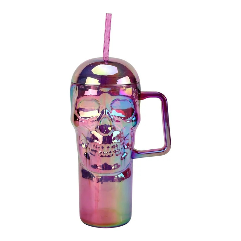 Way to Celebrate Halloween 30 oz Plastic Rainbow Iridescent Skull Tumbler with Straw, Purple Mult... | Walmart (US)