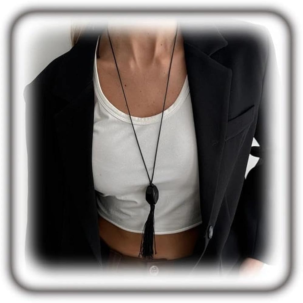 Black Long Leather Cord Bead Tassel Pendant Necklace for Women,Boho Chic Adjustable Wax Rope Acry... | Amazon (US)