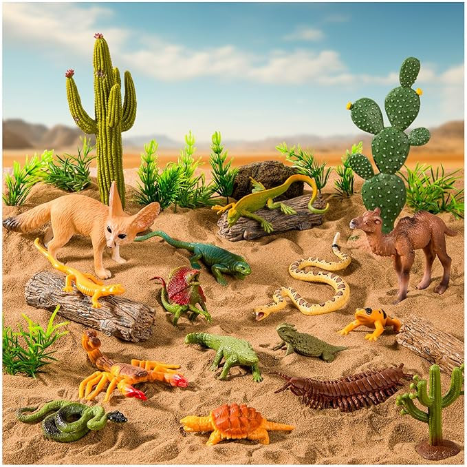 32 Pcs Desert Animal Figurines Set,Desert Diorama Playset with Camel Fox Rattlesnake Scorpion Liz... | Amazon (US)