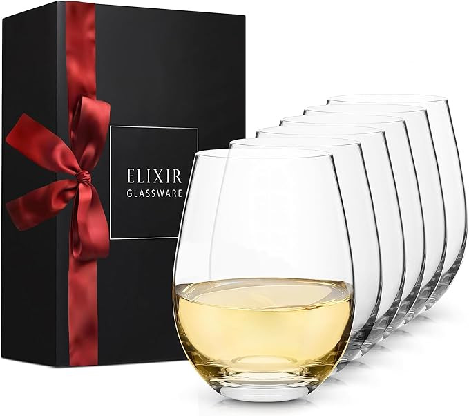 Stemless Wine Glasses Set of 6-17 oz - Premium Crystal Set, Red, White - Housewarming Gifts for W... | Amazon (US)