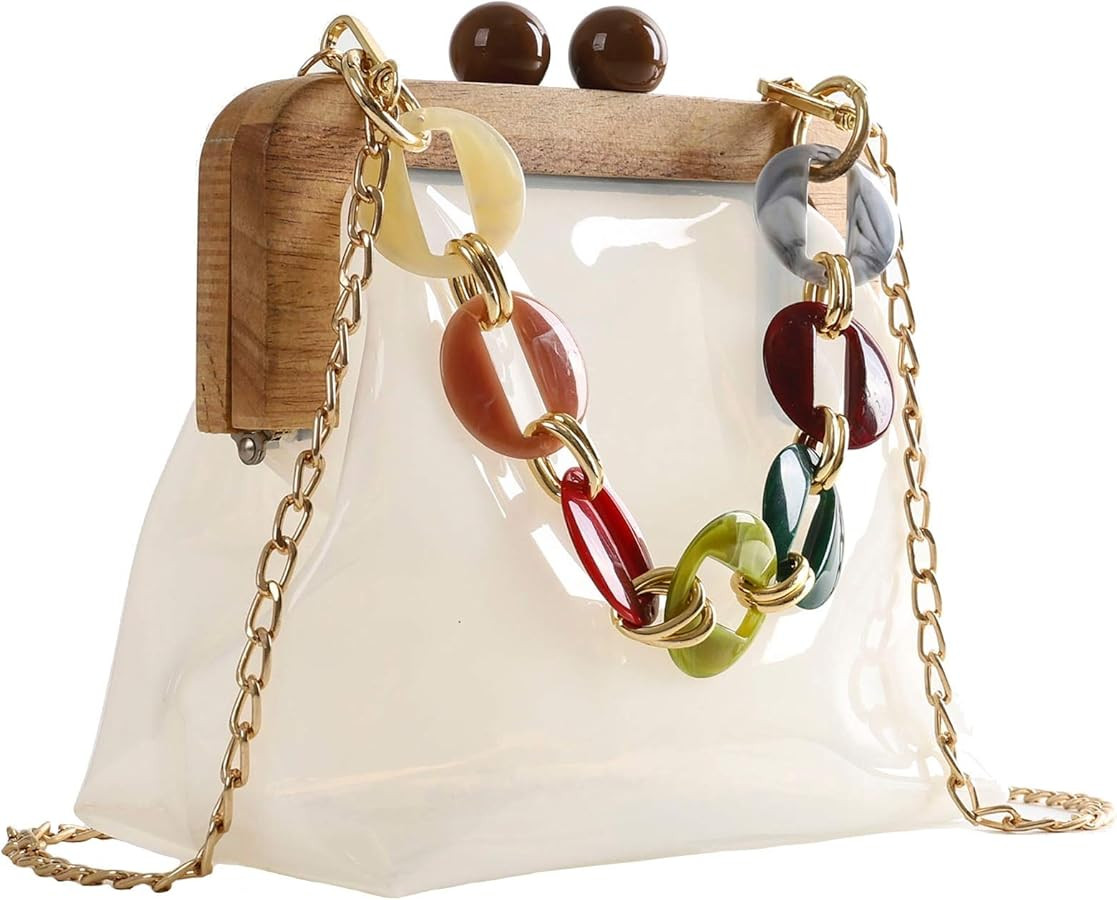 YIFEI Women Transparent PVC Plastic Handbag Crossbody Durable Evening Bag with Removable Acrylic ... | Amazon (US)