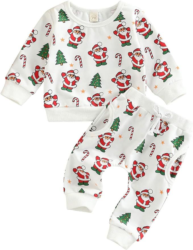 Toddler Baby Boy Girl Clothes Set Santa Christmas Tree Print Long Sleeve Sweatshirt Tops With Pan... | Amazon (US)