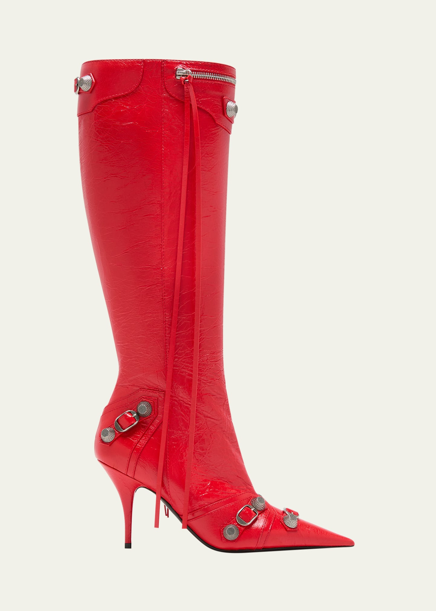 Balenciaga Cagole Lambskin Buckle Zip Knee Boots | Bergdorf Goodman
