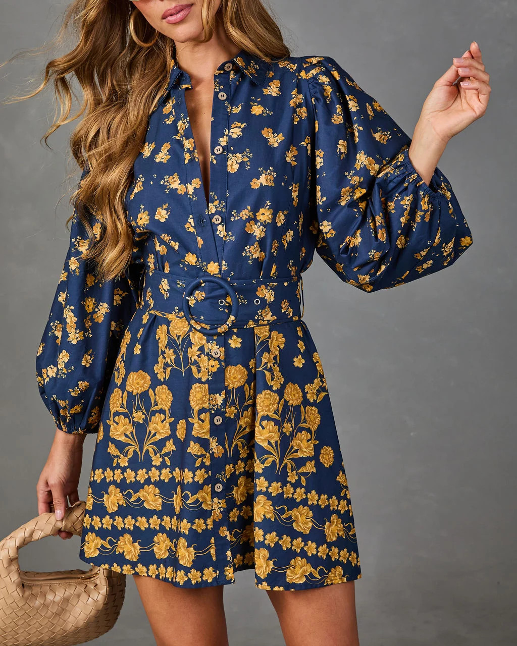 Golden Meadow Belted Floral Mini Shirt Dress | VICI