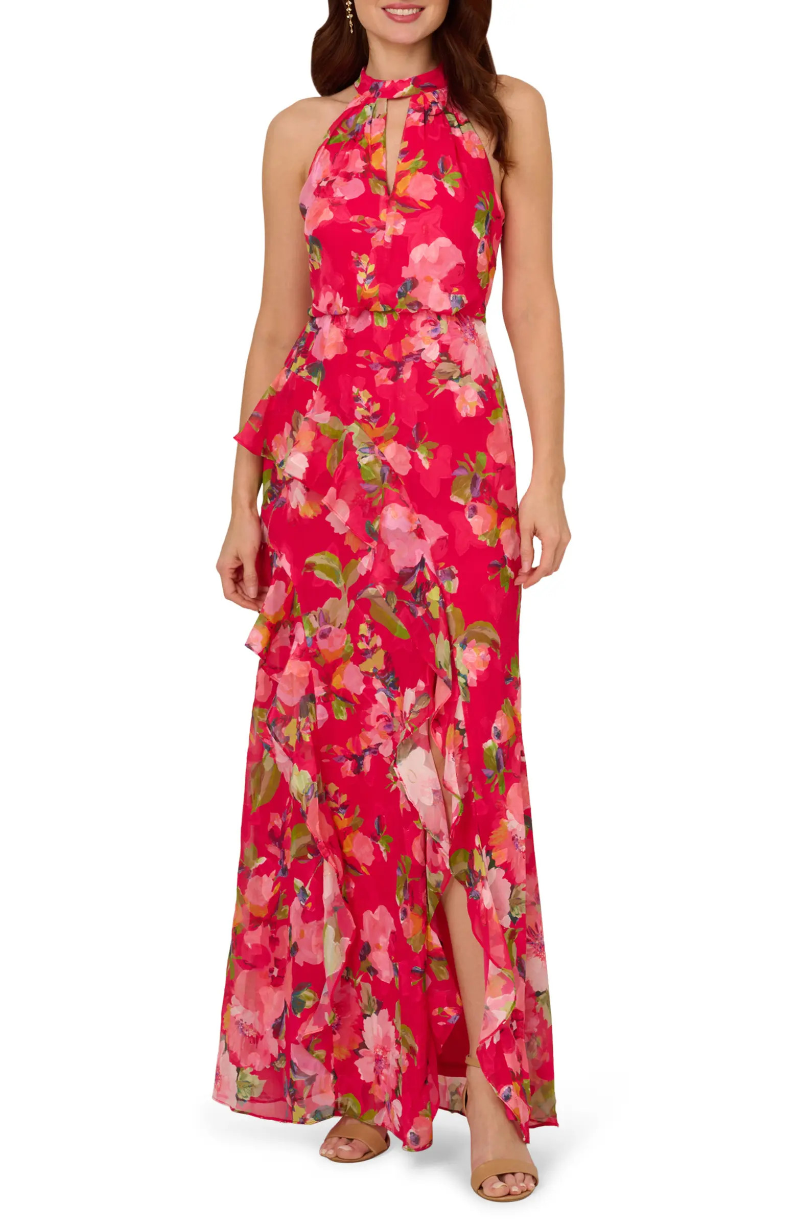 Adrianna Papell Floral Ruffle Mermaid Cocktail Dress | Nordstrom | Nordstrom