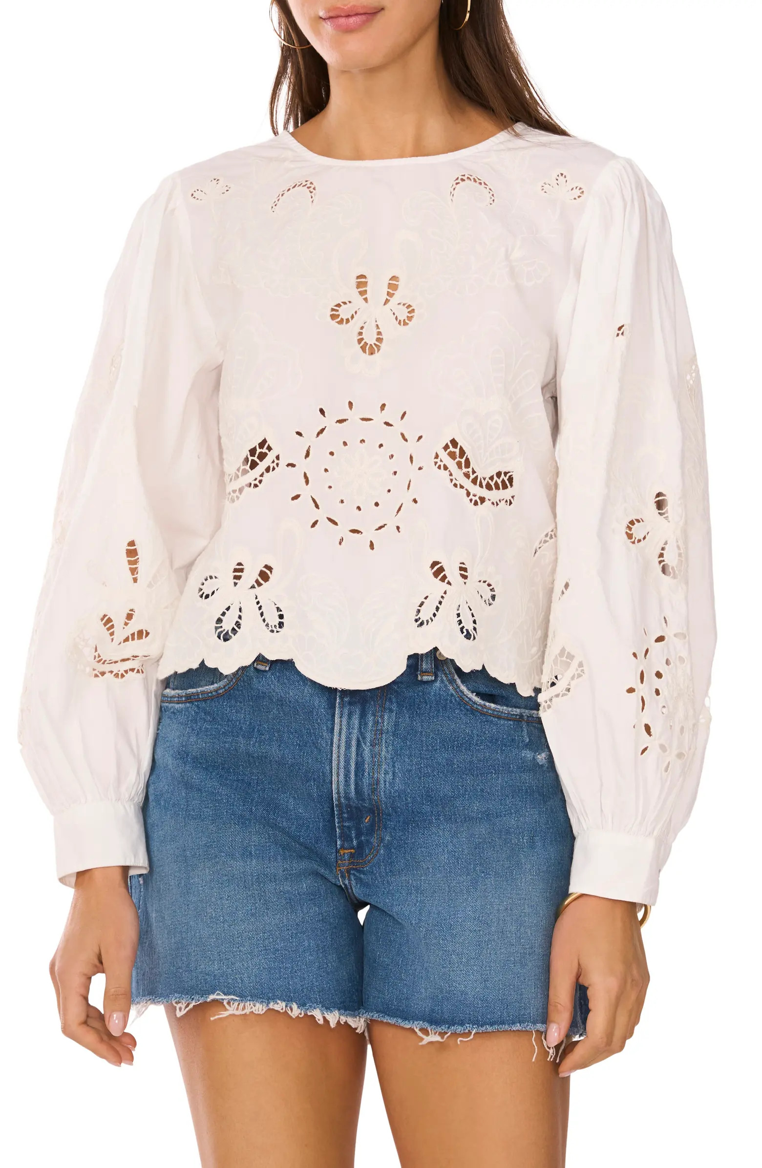 Vince Camuto Embroidered Cutwork Cotton Poplin Top | Nordstromrack | Nordstrom Rack