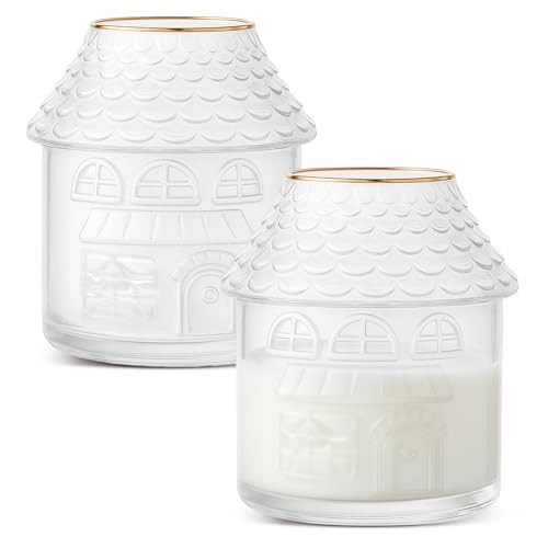 Singhoow 2 Pcs Christmas Gingerbread House Drinking Glasses, 18oz Christmas Gingerbread House Clear Glass Mug Novelty Stemless Wine Glass with Gold Rim Xmas Creative Coffee Juice Cup for Party Supply | Amazon (US)