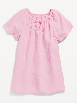 Double-Weave Short-Sleeve Tie-Neck Dress for Girls | Old Navy (US)